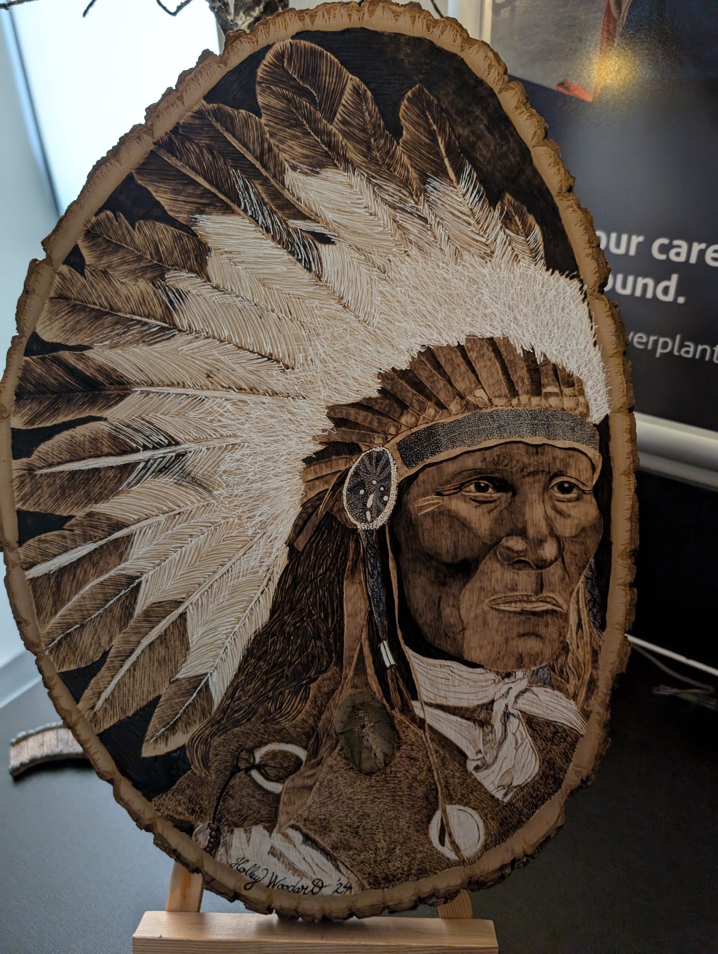 Native American Chief Woodburning