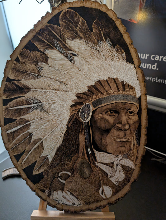 Native American Chief Woodburning