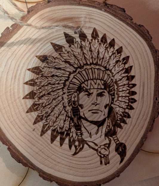 Laser Burned Jim Ned Indian Ornament