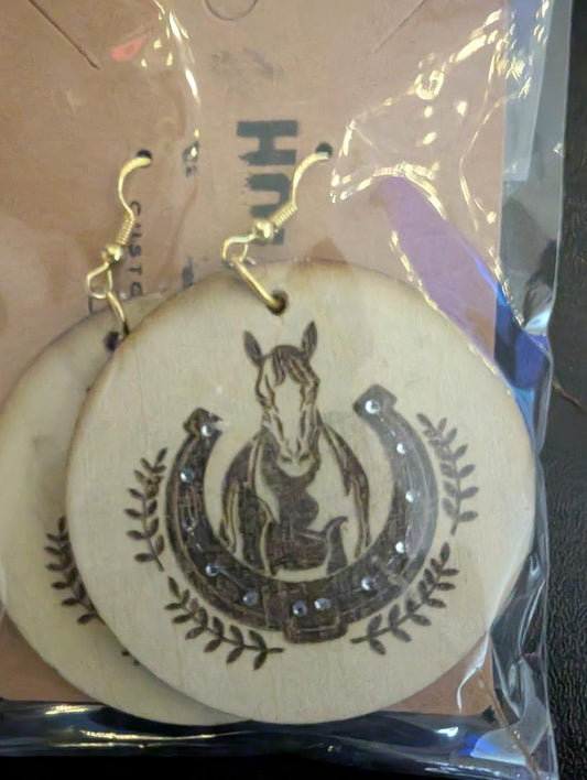 Horse Horseshoe Bling Earrings